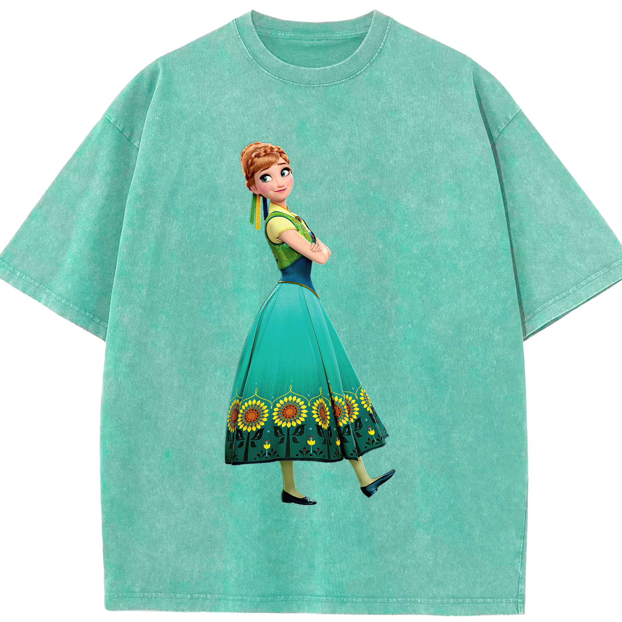（画像用） アナと雪の女王 アンナ エルサ Frozen Anna Elsa 綿100% ヴィンテージ風 半袖Tシャツ（フロントプリント）